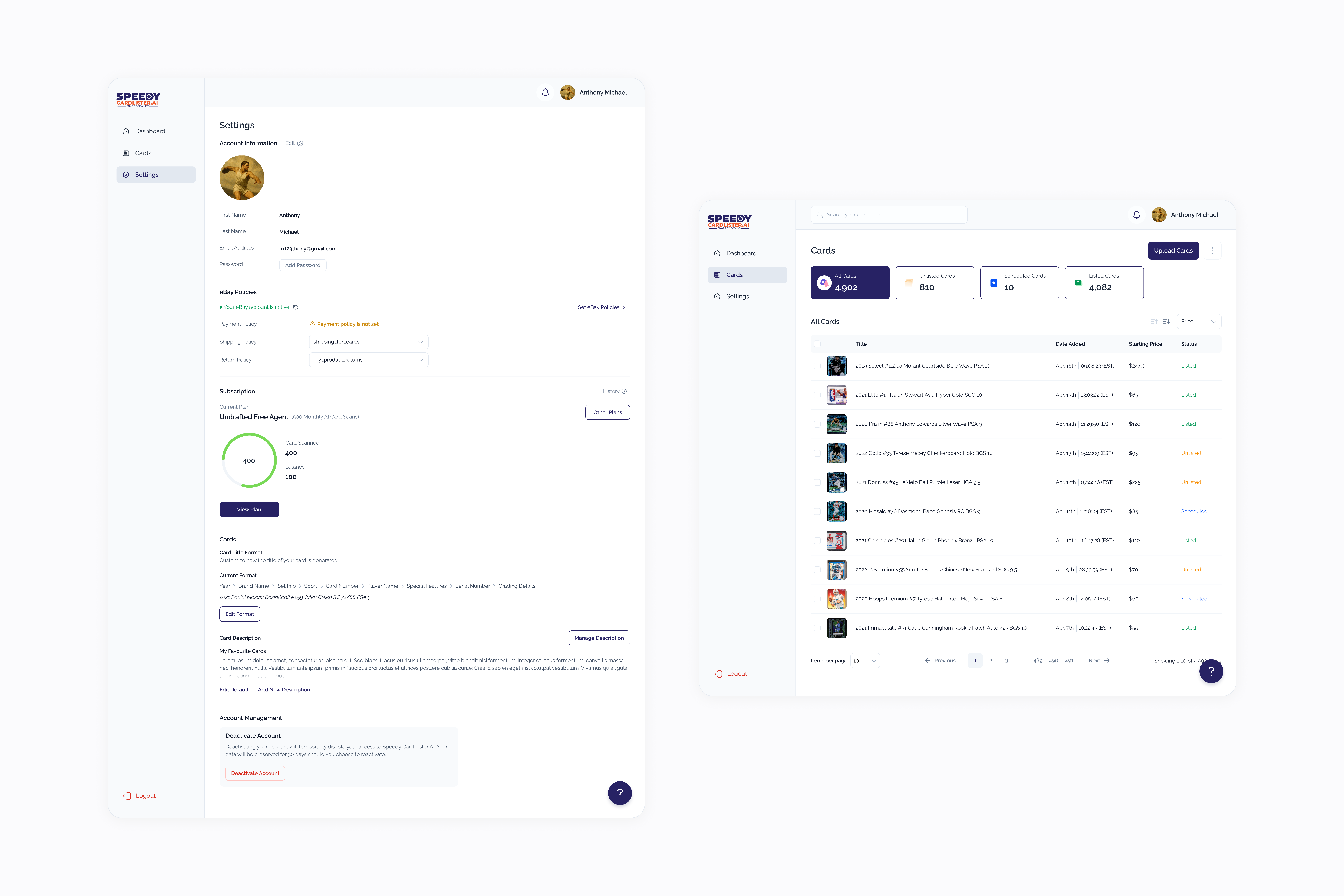 Speedy Card Lister — card detail view